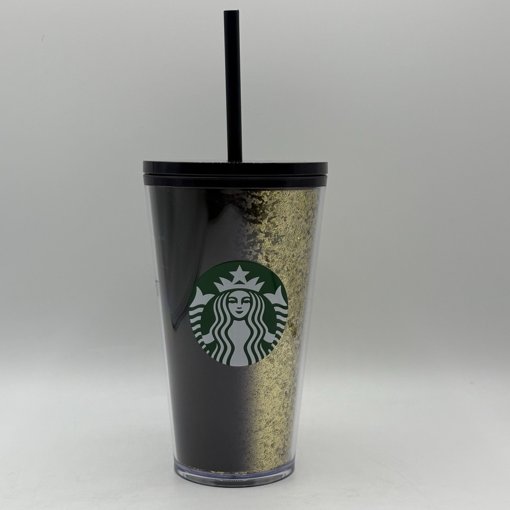 Grande Starbucks Gold Glitter on Black, Ombre Cold Cup, 16oz Tumbler Purdue